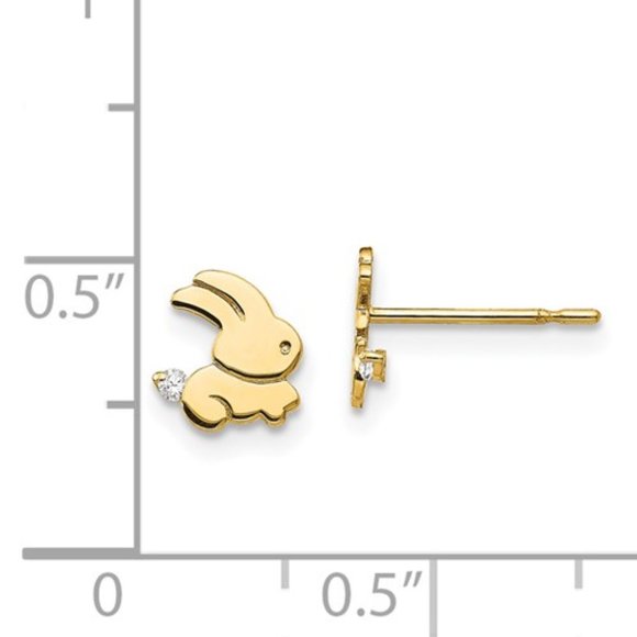 Madi K 14k Yellow Gold Mini CZ Children's Bunny Rabbit Post Earrings push back - Picture 3 of 4